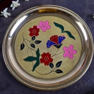 Floral Embossed Brass Pooja Thali