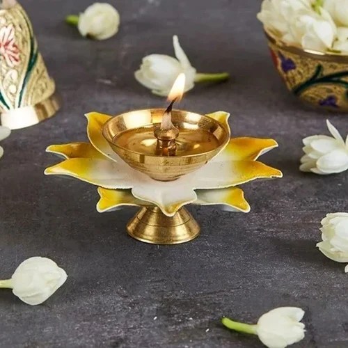 Lotus Shaped Brass Oil Lamp