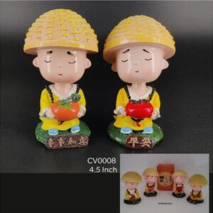 Mini Monk Figurine with Basket Hat