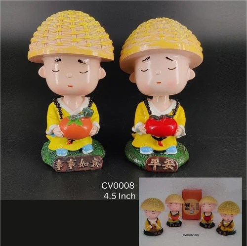 Mini Monk Figurine with Basket Hat