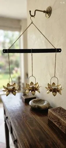 Hanging Lotus Metal Tea Light Candle Holder