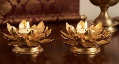 Gold Finish Metal Lotus Tea Light Holder