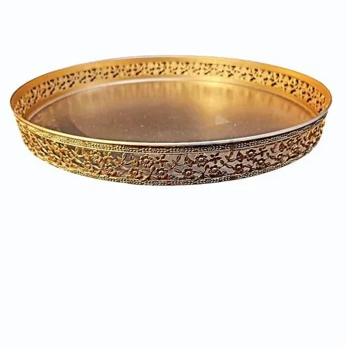 Floral Net Pattern Round Metal Tray