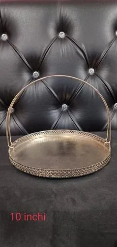 10-Inch Round Gold Plated Metal Serving Tray