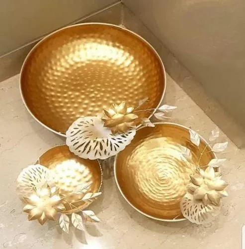 16 Inch Lotus Metal Round Urli