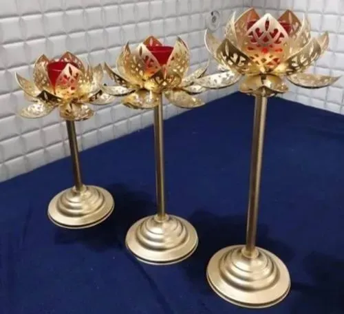 Pedestal Votive Metal Lotus Candle Stand (13-18 Inch)