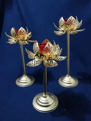 Floor Standing Matte Gold Pedestal Lotus Candle Stand