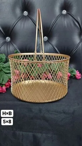 8×5 Inch Round Golden Handle Metal Basket